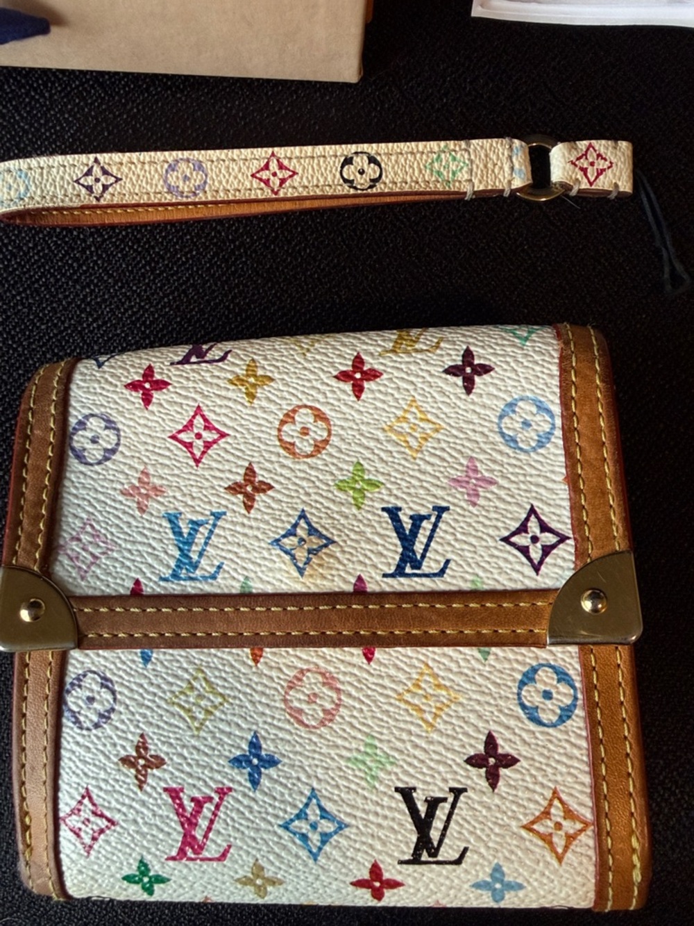 Louis Vuitton White Multicolor Monogram Card/wallet with keychain/charm & box - Picture 5 of 12